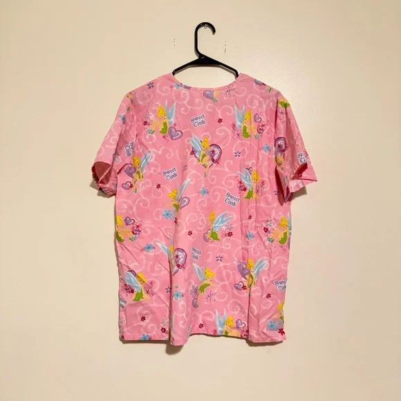 Disney | Tinkerbell Pink Cartoon Print Scrub Top - Picture 6 of 6